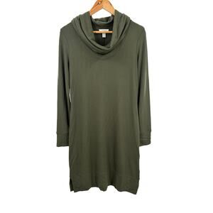 Daily Ritual Supersoft Terry Long-Sleeve Cowl Neck Dress Olive Green Size‎ Small